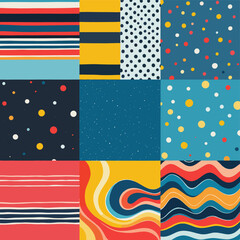 nine distinct squares, each with a unique pattern and color scheme, arranged in a 3x3 grid.