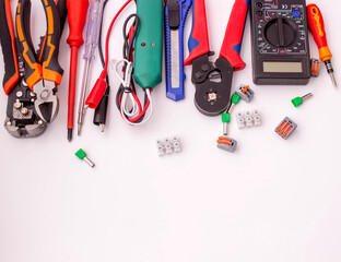 Electrical Tools and Components on White Background