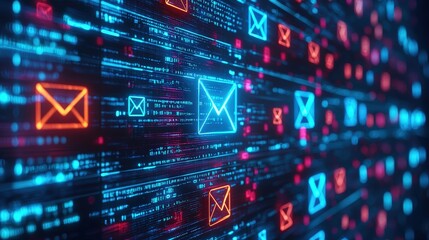 Computer screen displaying a dynamic blue and red arrow symbol representing progress and direction