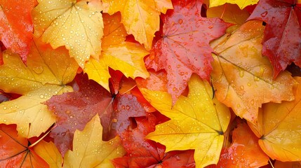 Fototapeta premium Autumn leaves with raindrops up close in Melbourne, Australia.
