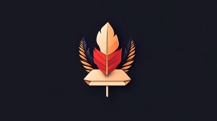 Fototapeta premium Fiery Feather Crest: Low-Poly Digital Illustration on Dark Background AI Generated