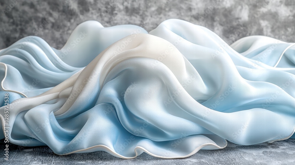 Poster a soft blue and white cloth with delicate patterns and textures creating a calm atmosphere