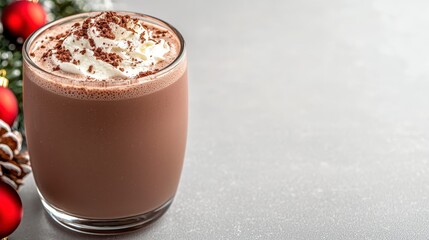 A refreshing glass of chocolate milk topped with fluffy whipped cream, A delightful treat for anyone who loves chocolate