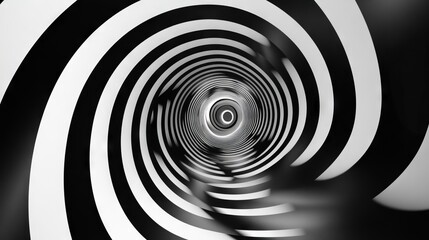 Obraz premium Mesmerizing spiral tunnel with black and white stripes that create an illusion of depth and motion.