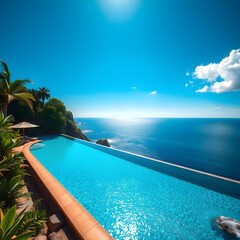 Obraz premium Piscina infinita en un resort de lujo con vista a un acantilado y el mar.