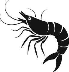 Silhouette of shrimp vector style illustration on white background. 