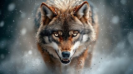 Obraz premium A pack of wolves moving stealthily through a snow covered forest their focused gaze fixed on the distance as they navigate the wintry landscape
