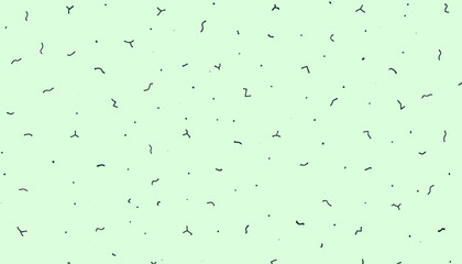 small black dots and curved lines scattered across a light green background.