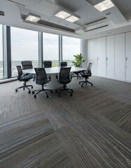 Fototapeta premium Panoramic white office meeting room corner
