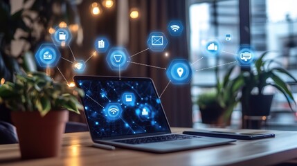 Fototapeta premium Digital Network and Connectivity on Laptop Screen