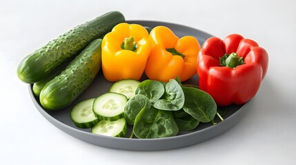 Fresh Colorful Vegetables on Gray Plate for Healthy Eating