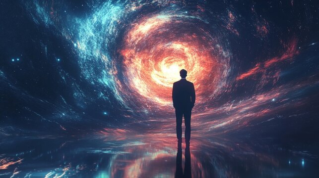 A symbolic depiction of atheism through futuristic designs featuring innovation and human progress,