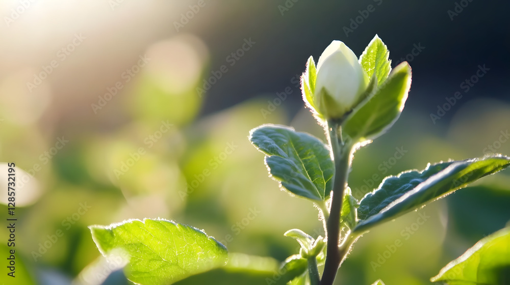 Aufkleber budding flower illuminated by soft morning light in a lush garden symbolizing new beginnings and gro