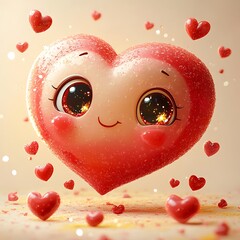 An adorable heart shaped character with big expressive eyes