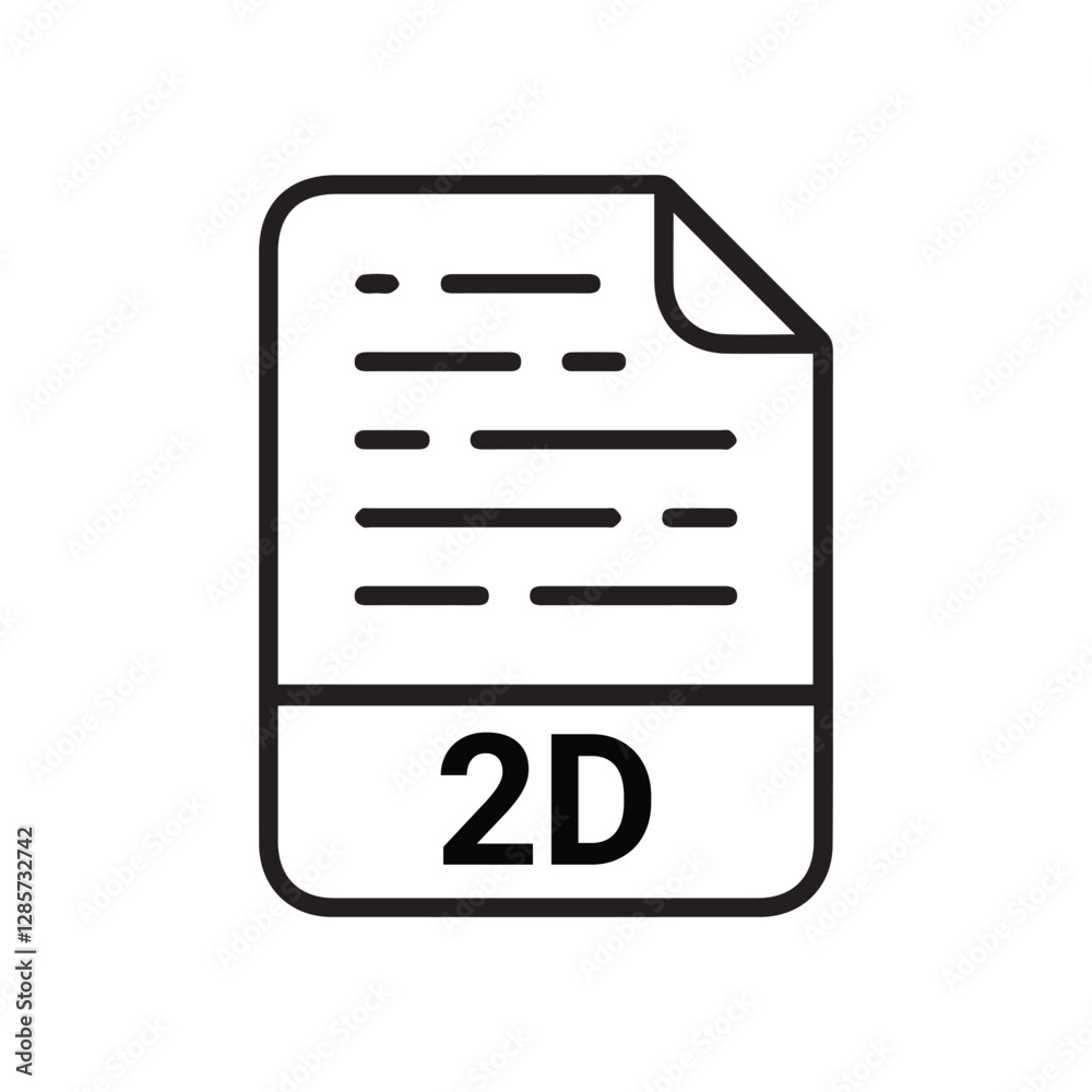 Poster 2d file icon set. 2d file type symbol. file 2d format icon in black filled and outlined style isolat