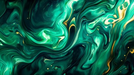 Obraz premium Gorgeous abstract background with colorful liquid swirls in a rich green hue, perfect for a luxurious touch to your designs.
