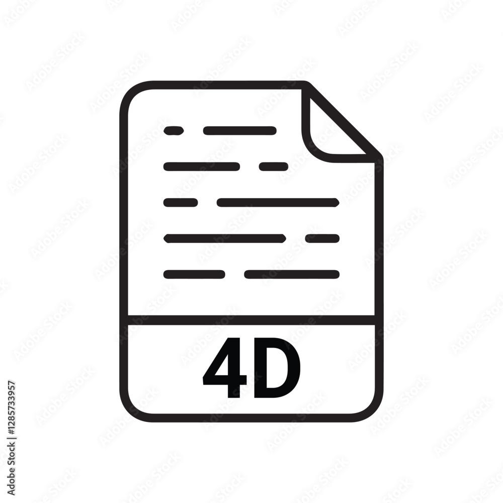 Poster 4d file icon set. 4d file type symbol. file 4d format icon in black filled and outlined style isolat