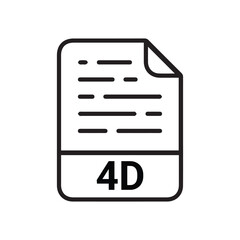 4D file icon set. 4D file type symbol. File 4D format icon in black filled and outlined style isolated on transparent background.