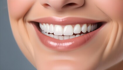 Obraz premium Dental Care , A close-up of a woman's smiling mouth with perfectly white teeth