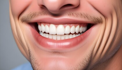 Obraz premium Dental Care , A close-up of a man's smiling mouth with perfectly white teeth