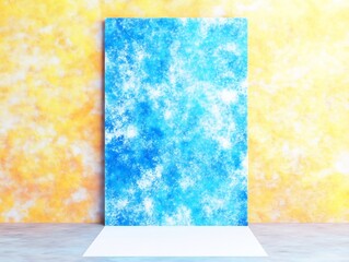 Vibrant blue abstract backdrop subtly contrasts warm yellow wall. AI Generated