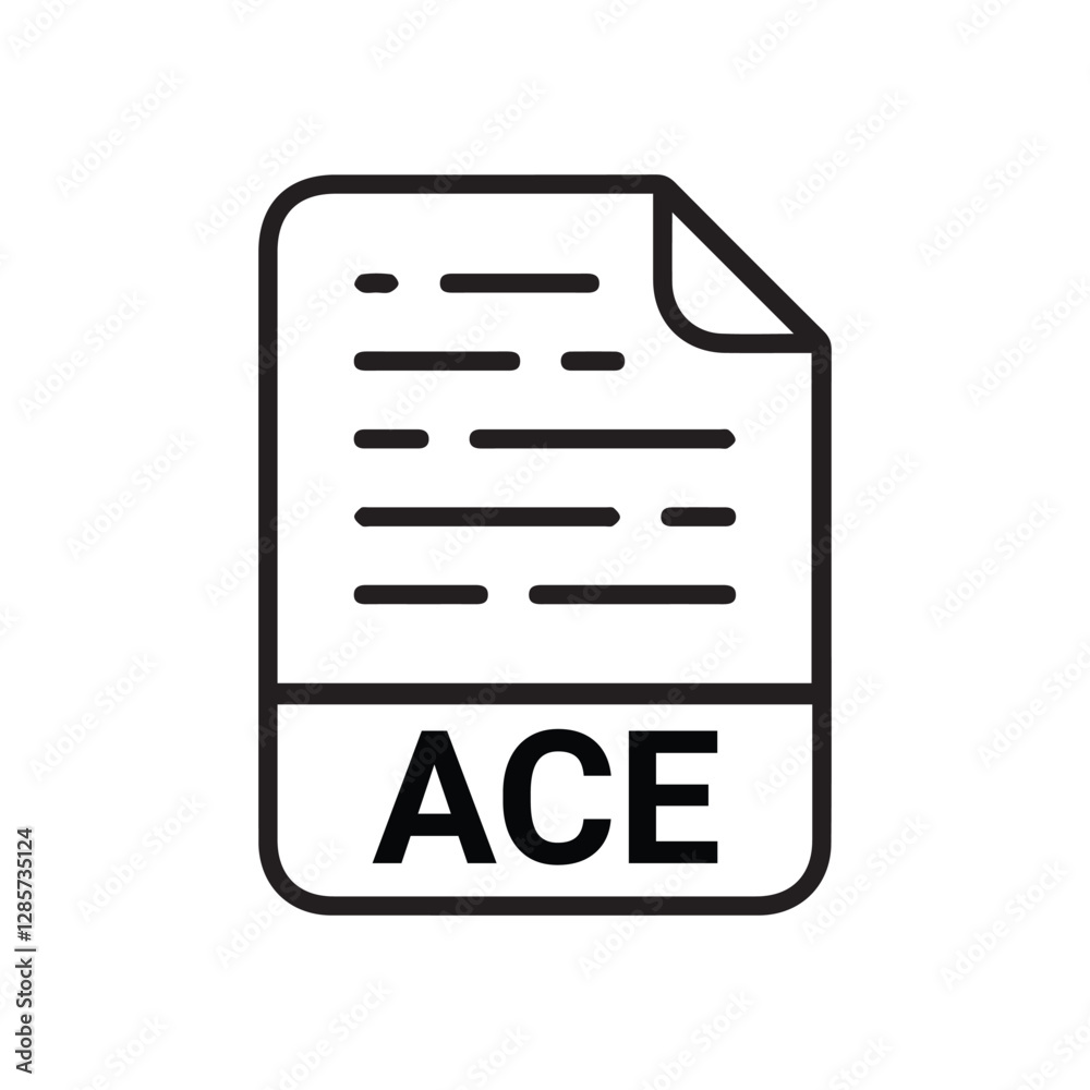 Poster ace file icon set. ace file type symbol. file ace format icon in black filled and outlined style iso