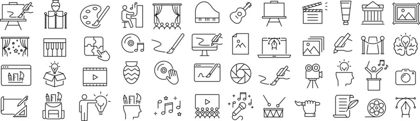 ベクターでモノクロのアートに関する線画アイコンセット  © syoko