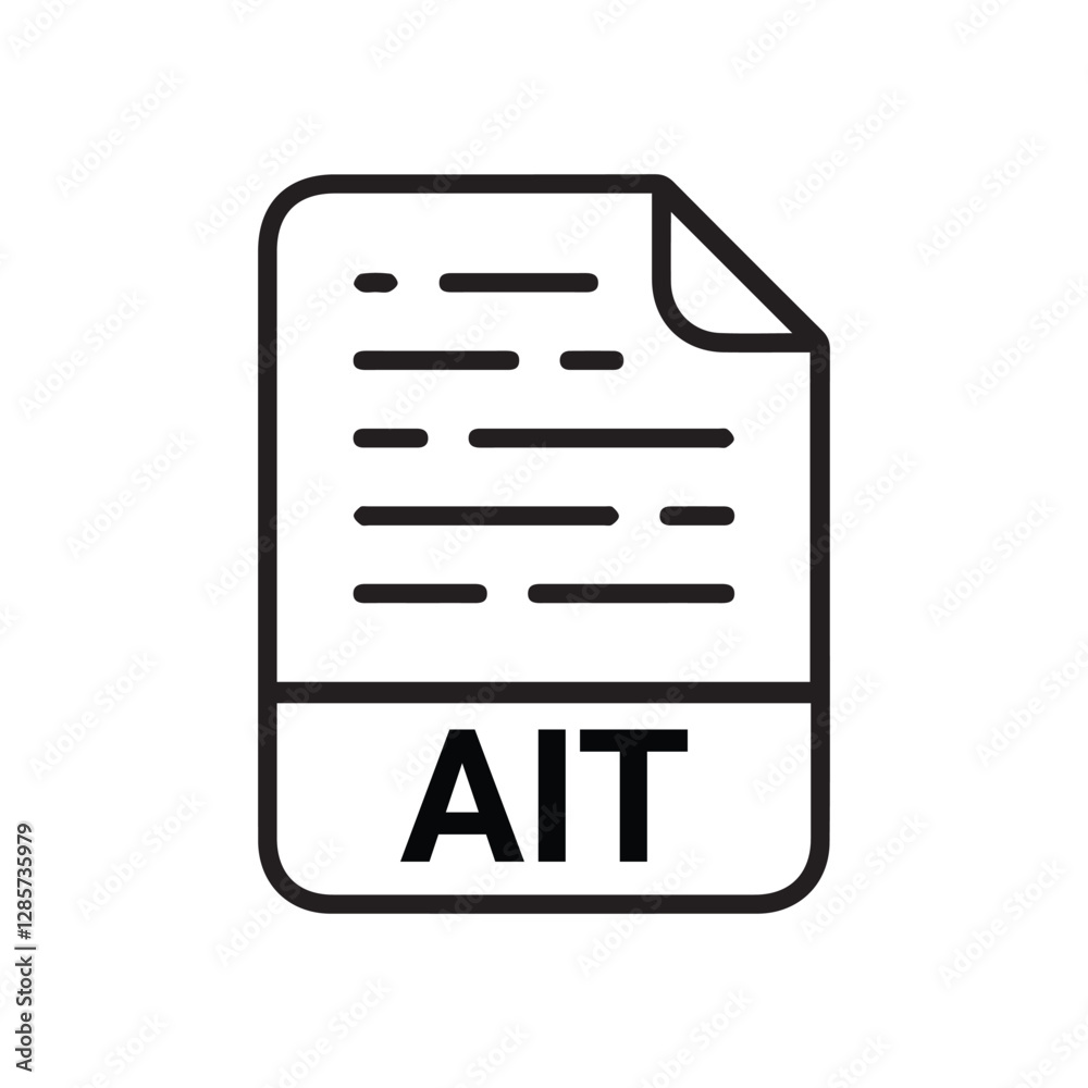 Poster ait file icon set. ait file type symbol. file ait format icon in black filled and outlined style iso