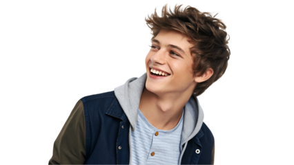 Portrait Teenager boy wearing casual t-shirt smiling teenager boy isolated transparent background