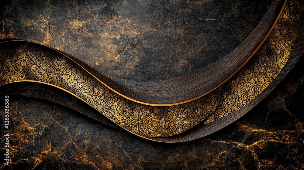 Poster elegant striplike kanok design patterns on textured background in rich gold and black art & design p