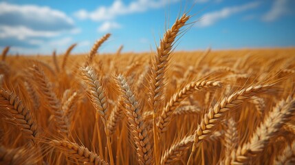 Fototapeta premium Golden wheat field under a vibrant blue sky (2)