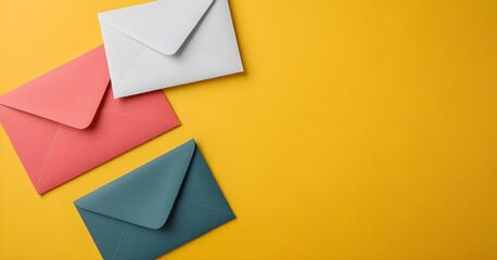 Colorful envelopes on a yellow background