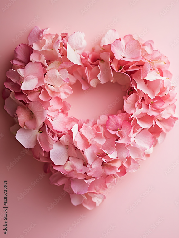 Poster pink hydrangea heart on soft pastel background for romantic occasions : generative ai