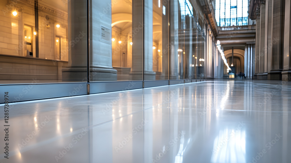 Fototapete Elegant Architectural Hallway With Reflection and Lighting for Interior Design or Space Themes : Generative AI