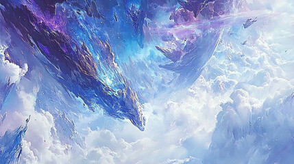 Obraz premium A breathtaking cosmic landscape featuring vibrant blue and purple clouds with celestial formations