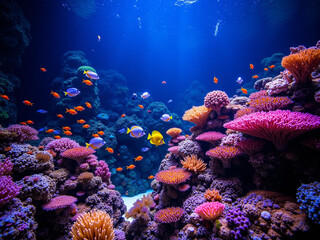 Fototapeta premium Vibrant Coral Reefs and Tropical Fish Showcasing the Beauty of the Great Barrier Reef 
