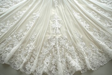 Obraz premium Luxurious white wedding dress with intricate lace details