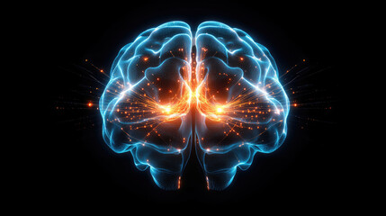 Illuminating innovations abstract human brain of binary code particles in a digital lab ai deep learning concepts with glowing neural pathways and geometric patterns