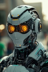 Fototapeta premium A close up of a robot with glowing eyes