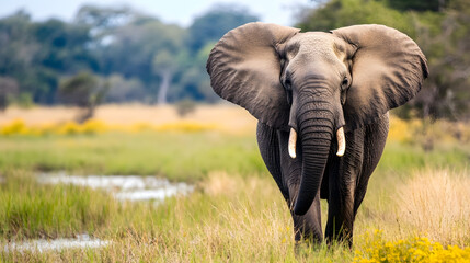 Fototapeta premium African Elephant in the Wild Captured in Natural Habitat during Daylight : Generative AI