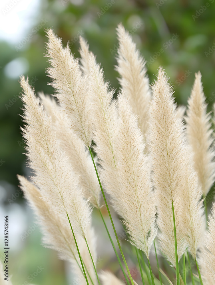 Poster close-up of pampas grass in nature with lush green background : generative ai