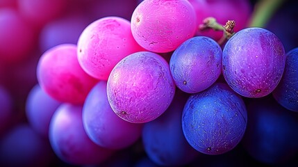 A bunch of purple and pink grapes with water droplets on them