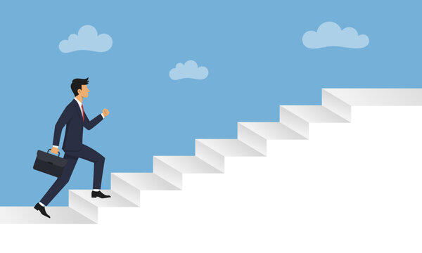 Businessman walking the stair for success symbol