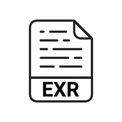 EXR file icon set. EXR file type symbol. File EXR format icon in black filled and outlined style isolated on transparent background.