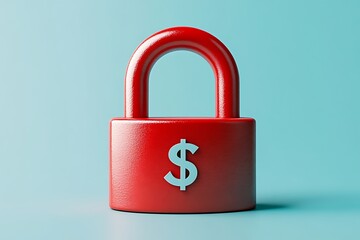 A red lock with a dollar sign on a blue backdrop