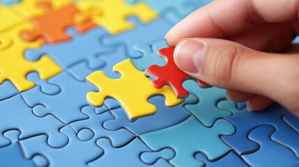 Fototapeta premium Solving the Puzzle: A Colorful Jigsaw Close-Up