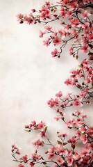 Pink cherry blossoms on cream background