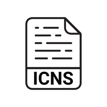 ICNS file icon set. ICNS file type symbol. File ICNS format icon in black filled and outlined style isolated on transparent background. 