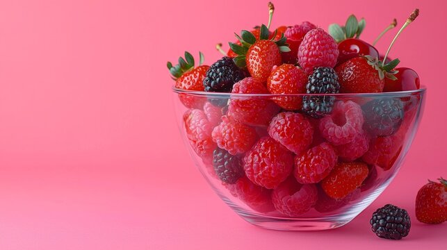 A glass bowl filled with lots of different kinds of berries