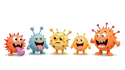 Naklejka premium Happy cartoon virus family